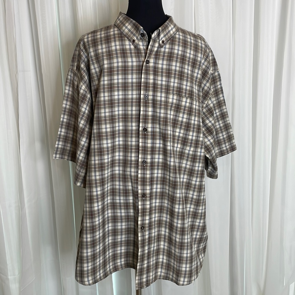 Michael Austin Brown Plaid Short Sleeve Dress Shirt